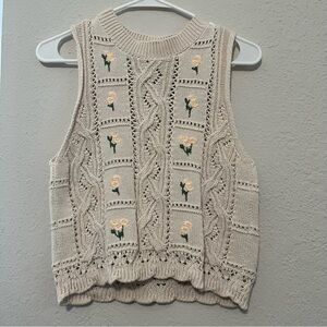 medium zara cream crochet vest top